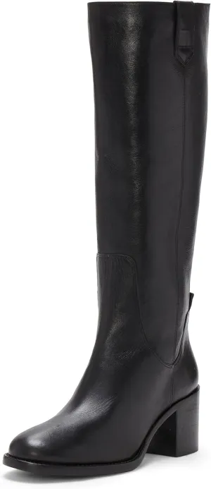 Vince Camuto Zemmy Black Soft Silky Leather Knee High Block Heel Dress Boots