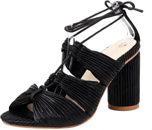 Vintage Strappy Velvet Lace Up Open Toe Sandals with Block Heel High Heel Sandals for Any Occasion