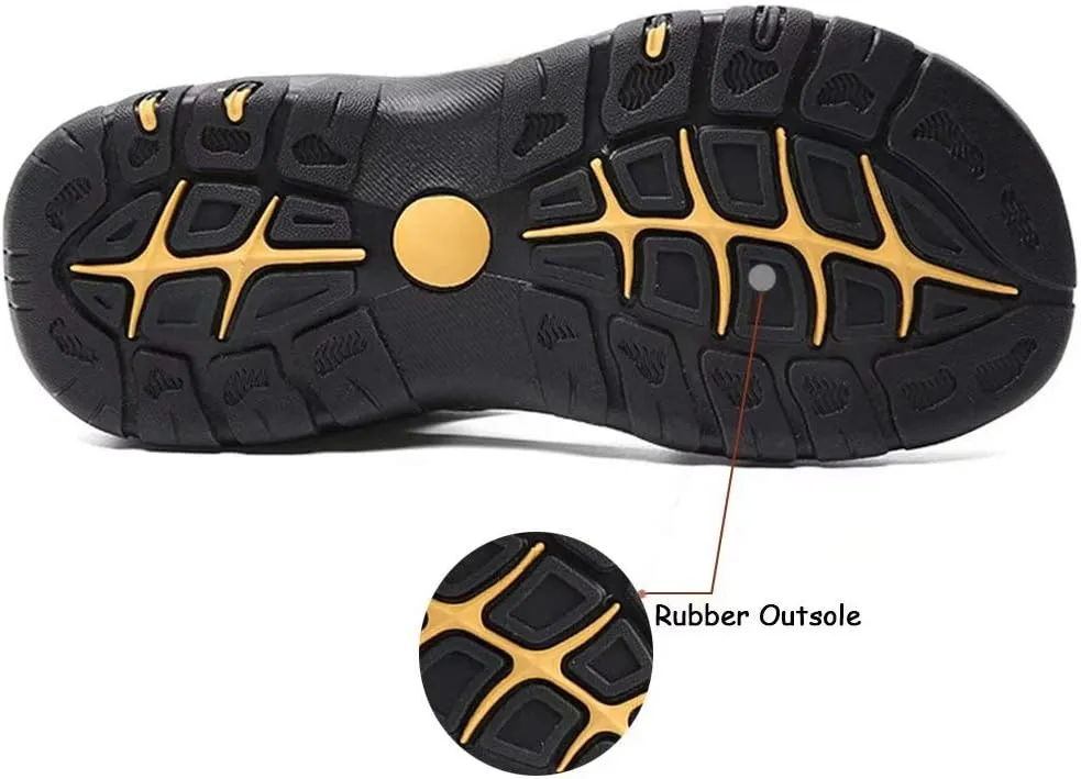 VISIONREAST Mens Leather Sandals - Outdoor Hiking & Waterproof Athletic Sports Sandals - Fisherman Beach Shoes with Closed Toe