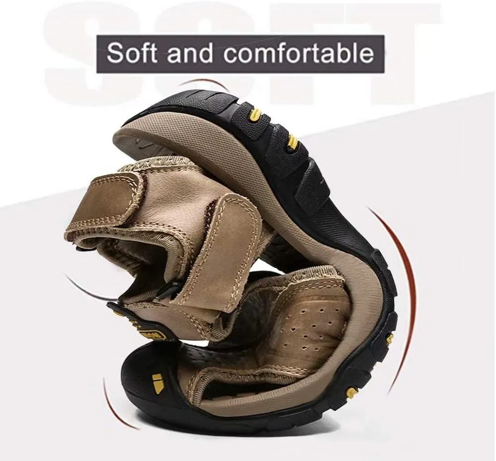 VISIONREAST Mens Leather Sandals - Outdoor Hiking & Waterproof Athletic Sports Sandals - Fisherman Beach Shoes with Closed Toe