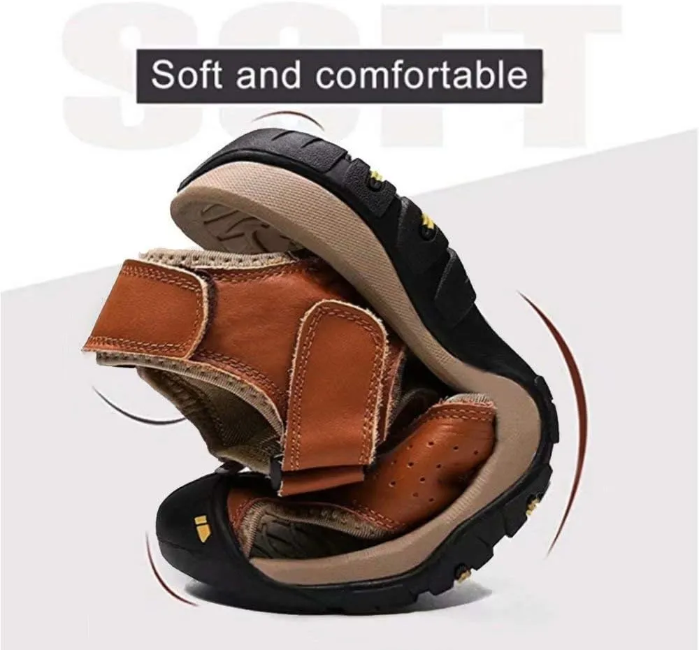 VISIONREAST Mens Leather Sandals - Outdoor Hiking & Waterproof Athletic Sports Sandals - Fisherman Beach Shoes with Closed Toe