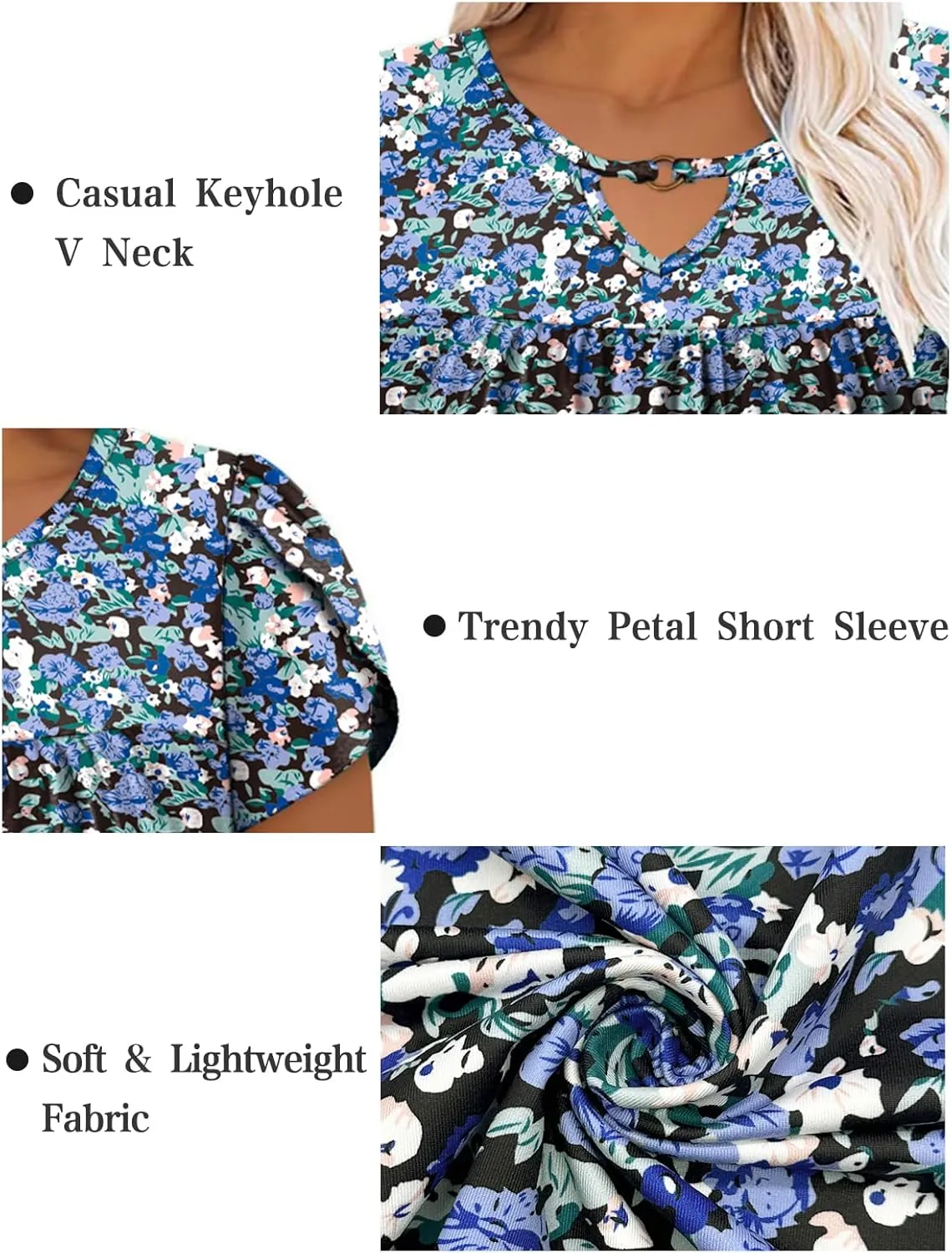 VISLILY Womens-Plus-Size-Summer-Tops Chic Keyhole V Neck T Shirts Cute Petal Short Sleeve Blouses Flowy Pleated Tunics XL-5XL