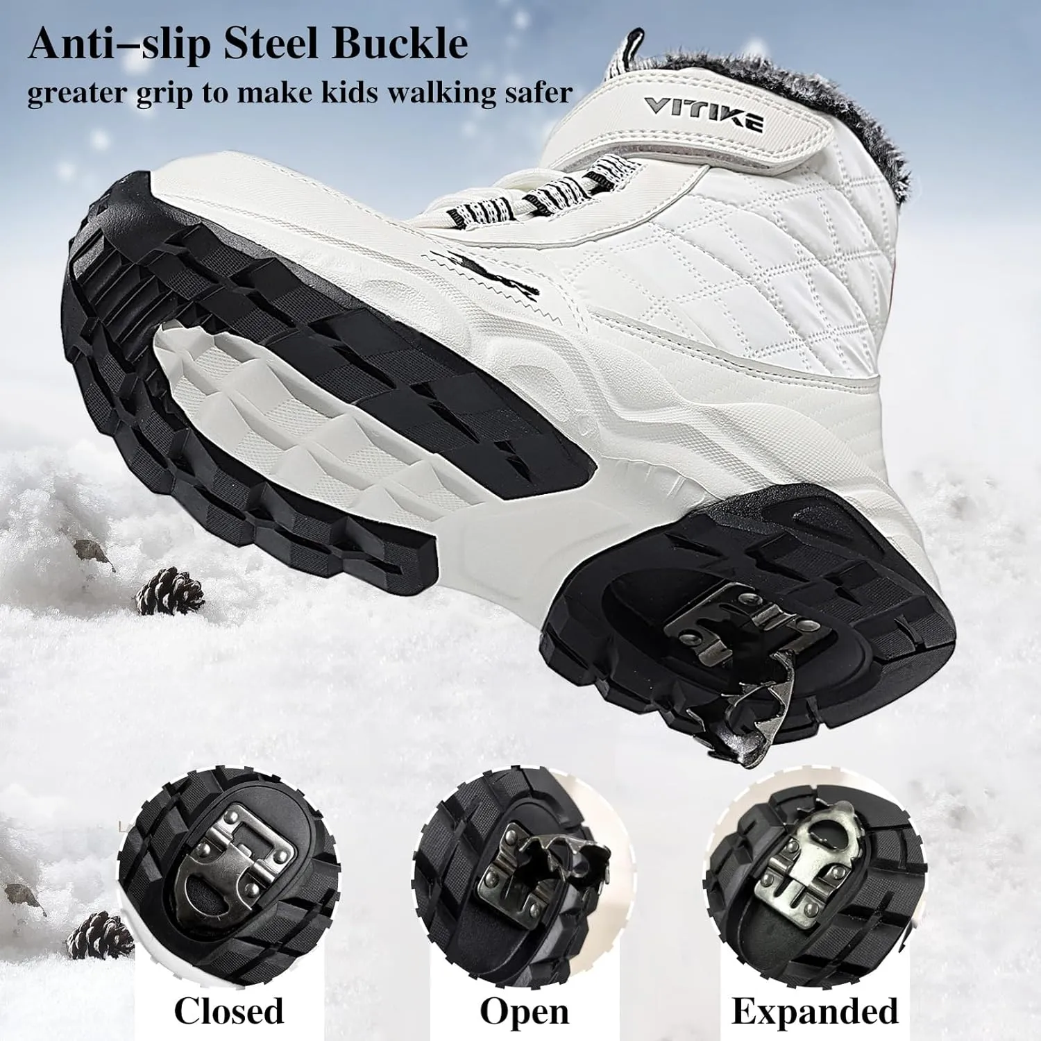 VITUOFLY Boys Hiking Boots Kids Hiking Shoes Girls Outdoor Warm Winter Snow Boots Adventure Trekking Shoes Anti-skid Sneakers Steel Buckle Durable Comfortable