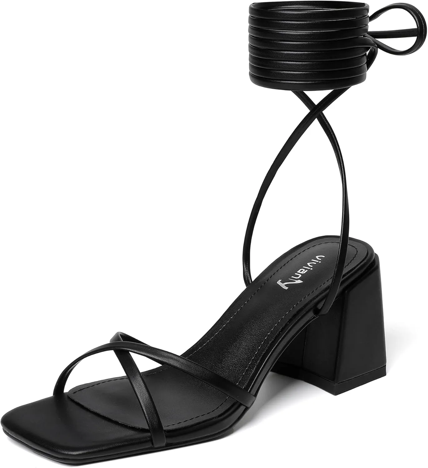 vivianly Women's Lace Up Chunky Heel Sandals Strappy Straps Ankle Wrap Heels