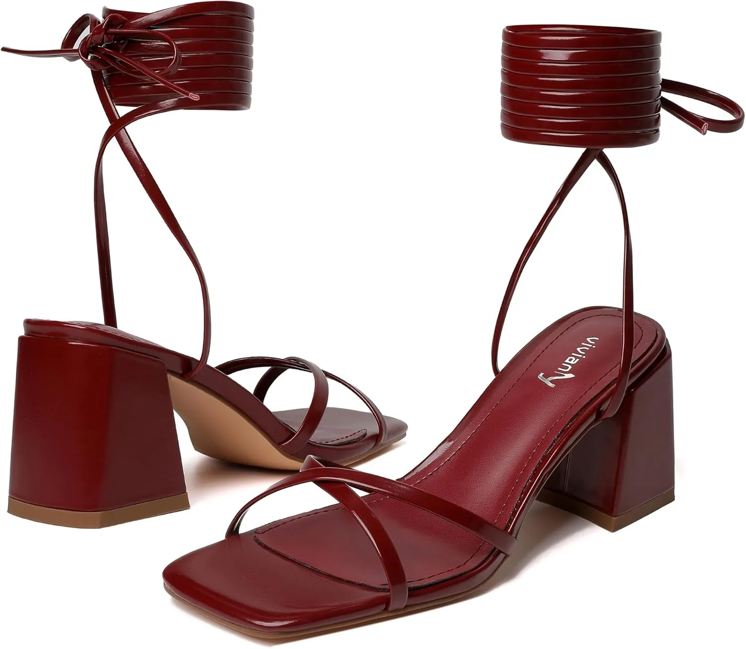 vivianly Women's Lace Up Chunky Heel Sandals Strappy Straps Ankle Wrap Heels