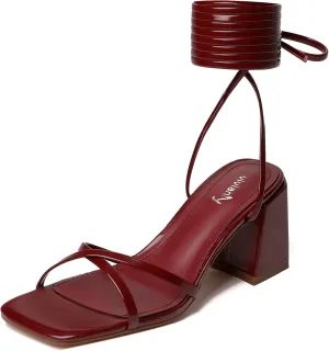 vivianly Women's Lace Up Chunky Heel Sandals Strappy Straps Ankle Wrap Heels