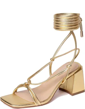 vivianly Women's Lace Up Chunky Heel Sandals Strappy Straps Ankle Wrap Heels