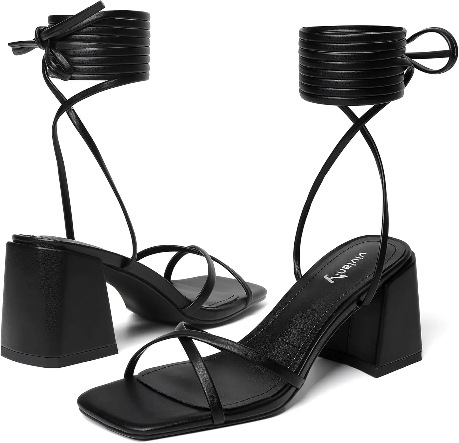 vivianly Women's Lace Up Chunky Heel Sandals Strappy Straps Ankle Wrap Heels