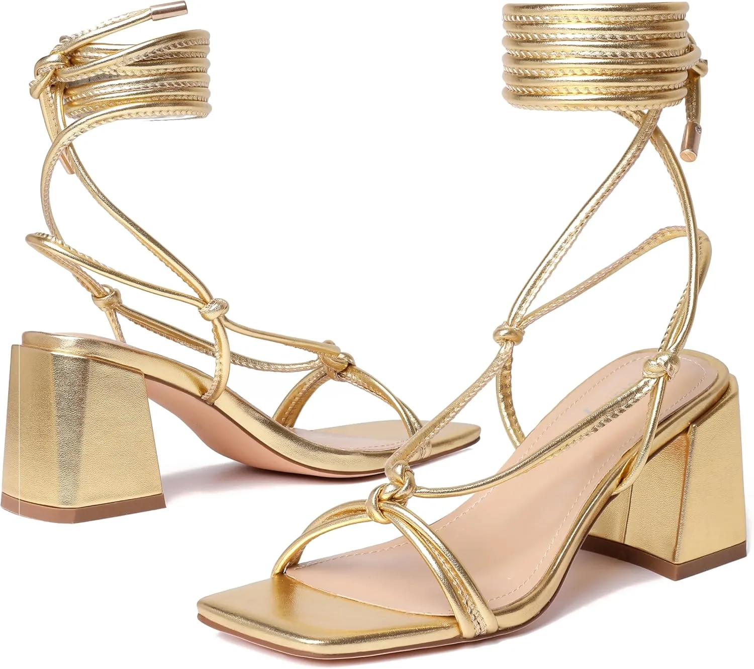 vivianly Women's Lace Up Chunky Heel Sandals Strappy Straps Ankle Wrap Heels