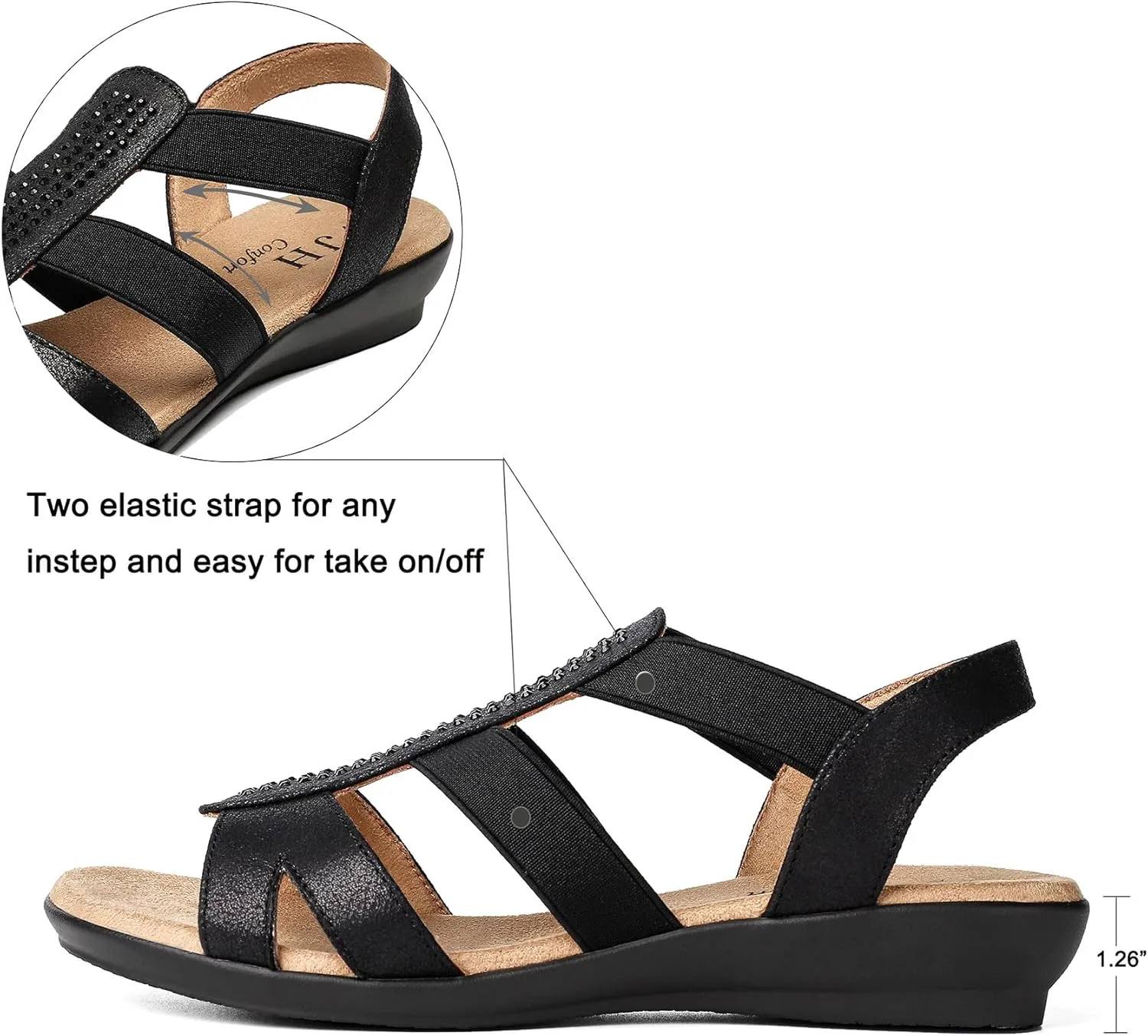 VJH confort Women's Comfort Flat Sandals Summer,with Rhinestone Open Toe Elastic Slip On Slingback Casual Walking Low Heele Sandals