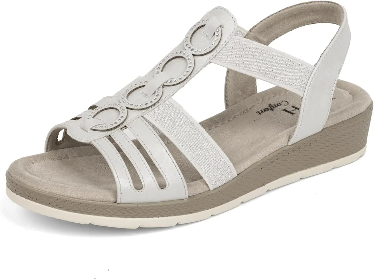 VJH confort Women’s Flat Sandals Comfortable Rhinestone Dressy sandals Elastic Open toe Low Wedge Sandals for Summer