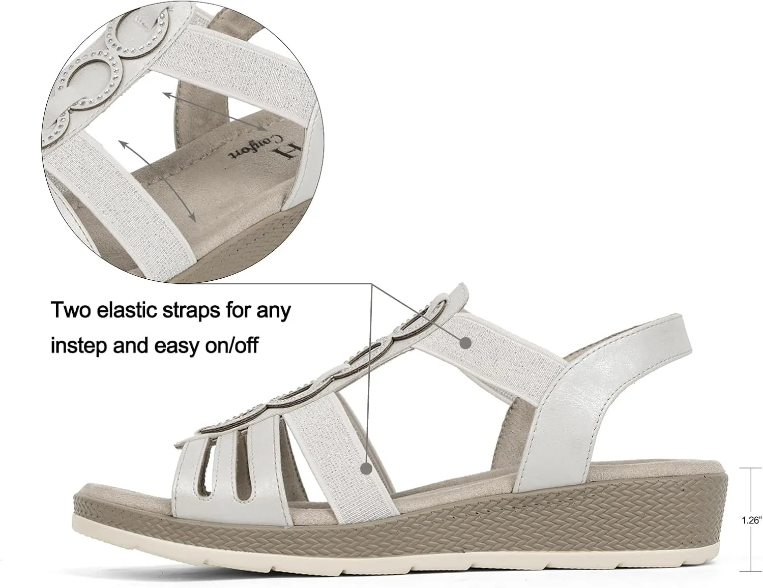 VJH confort Women’s Flat Sandals Comfortable Rhinestone Dressy sandals Elastic Open toe Low Wedge Sandals for Summer