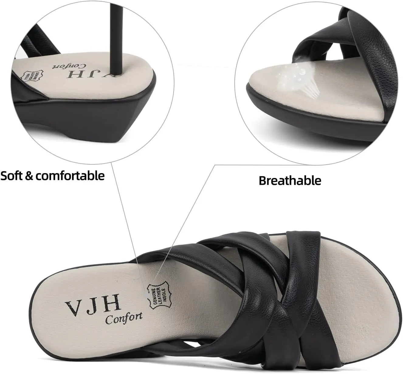 VJH confort Women’s Slides Sandals Orthopedic Slippers,Comfortable Wedge Platform Slip Flops Flip Casual Walking Sandals