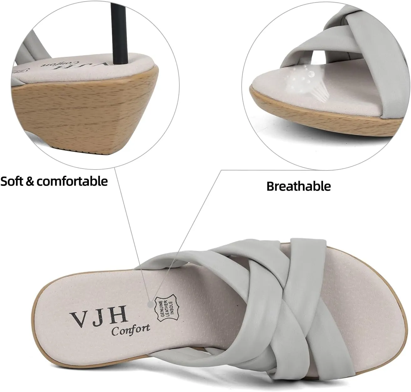 VJH confort Women’s Slides Sandals Orthopedic Slippers,Comfortable Wedge Platform Slip Flops Flip Casual Walking Sandals