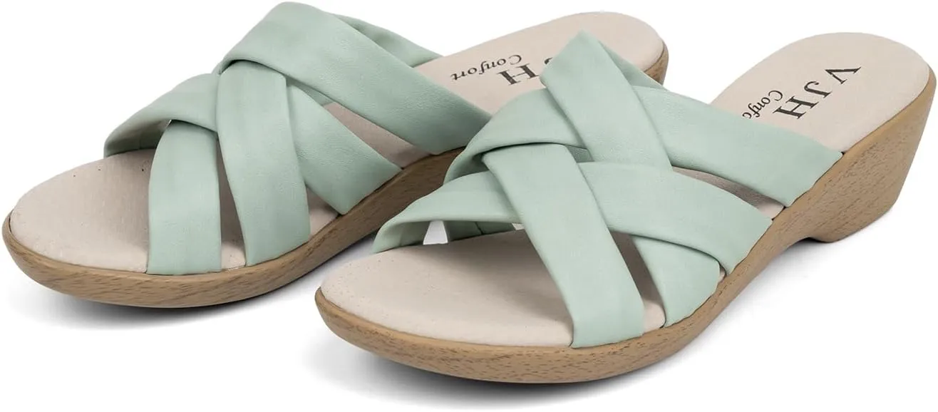 VJH confort Women’s Slides Sandals Orthopedic Slippers,Comfortable Wedge Platform Slip Flops Flip Casual Walking Sandals