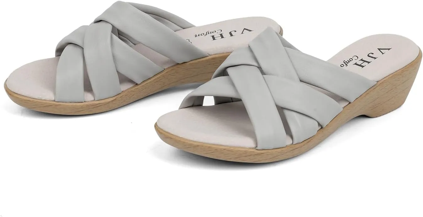 VJH confort Women’s Slides Sandals Orthopedic Slippers,Comfortable Wedge Platform Slip Flops Flip Casual Walking Sandals