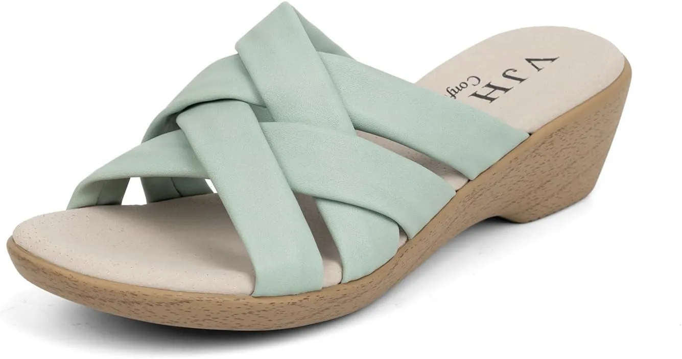 VJH confort Women’s Slides Sandals Orthopedic Slippers,Comfortable Wedge Platform Slip Flops Flip Casual Walking Sandals