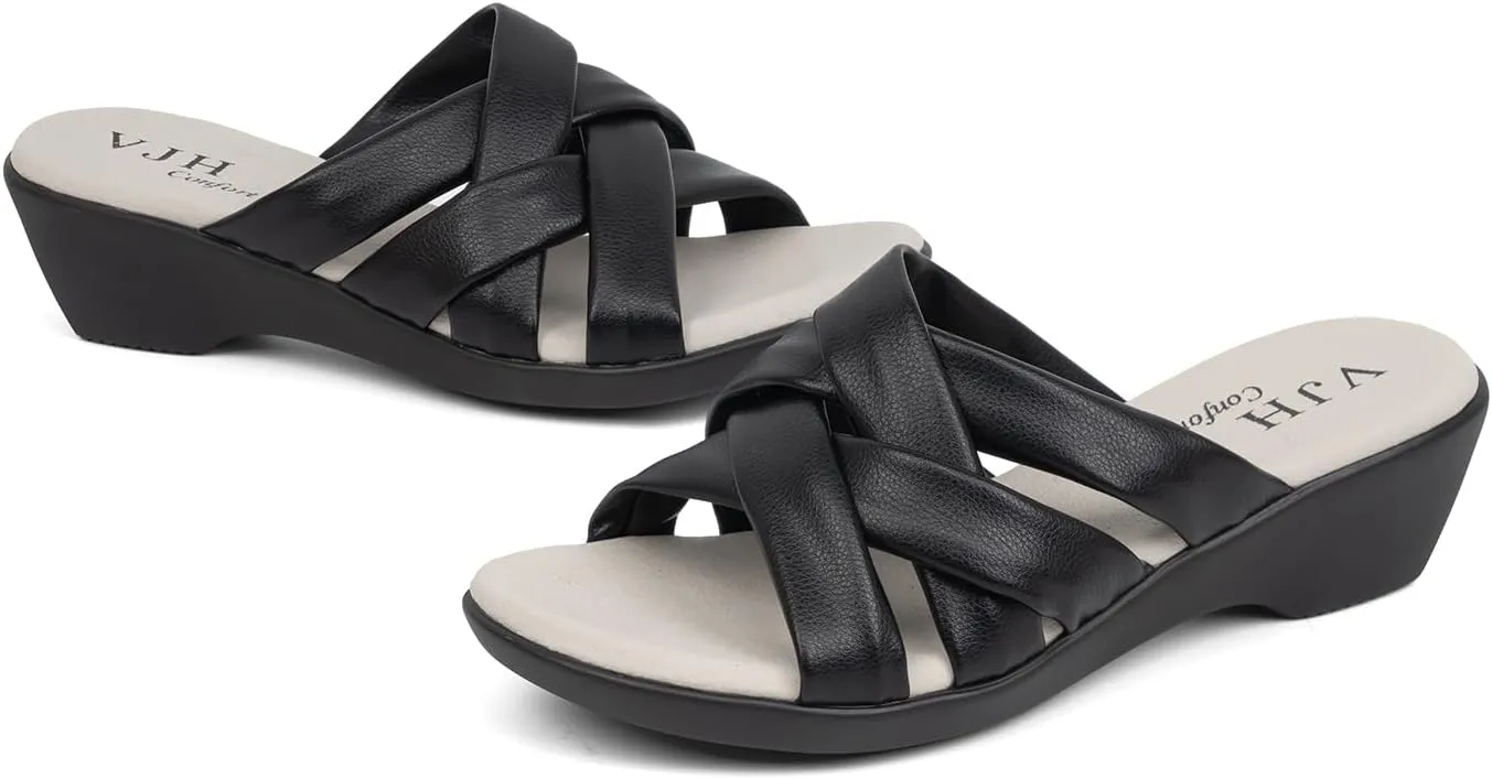 VJH confort Women’s Slides Sandals Orthopedic Slippers,Comfortable Wedge Platform Slip Flops Flip Casual Walking Sandals