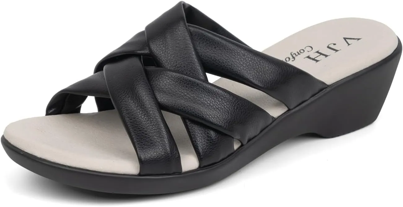 VJH confort Women’s Slides Sandals Orthopedic Slippers,Comfortable Wedge Platform Slip Flops Flip Casual Walking Sandals