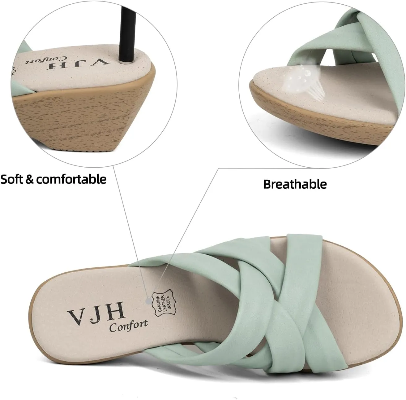 VJH confort Women’s Slides Sandals Orthopedic Slippers,Comfortable Wedge Platform Slip Flops Flip Casual Walking Sandals