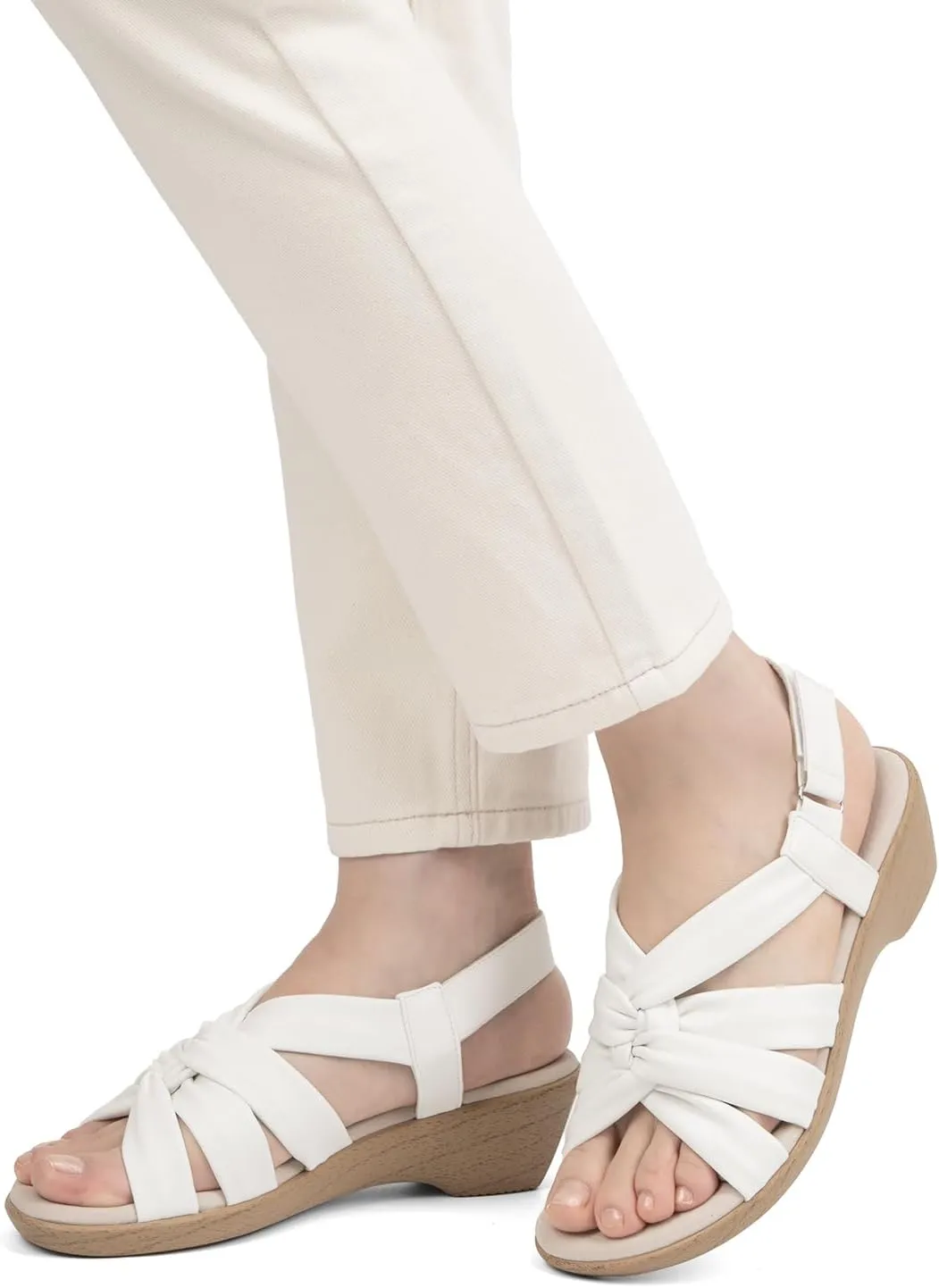 VJH confort Women’s Wedge Sandals, Comfortable Platform Cushioned Insole Strappy Round Toe Casual Wedge Sandals