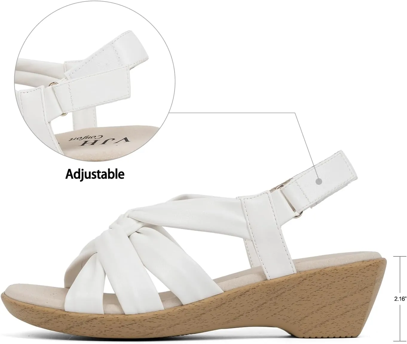 VJH confort Women’s Wedge Sandals, Comfortable Platform Cushioned Insole Strappy Round Toe Casual Wedge Sandals