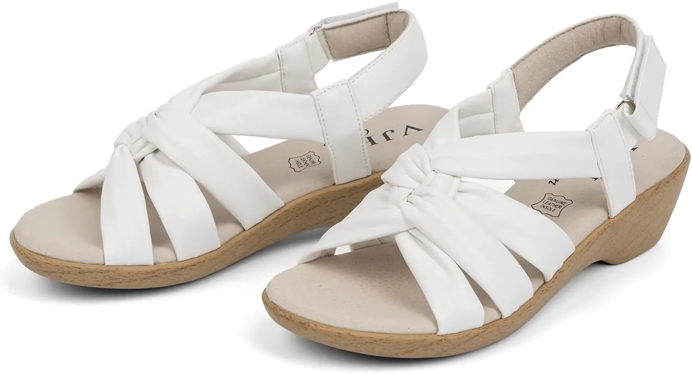 VJH confort Women’s Wedge Sandals, Comfortable Platform Cushioned Insole Strappy Round Toe Casual Wedge Sandals