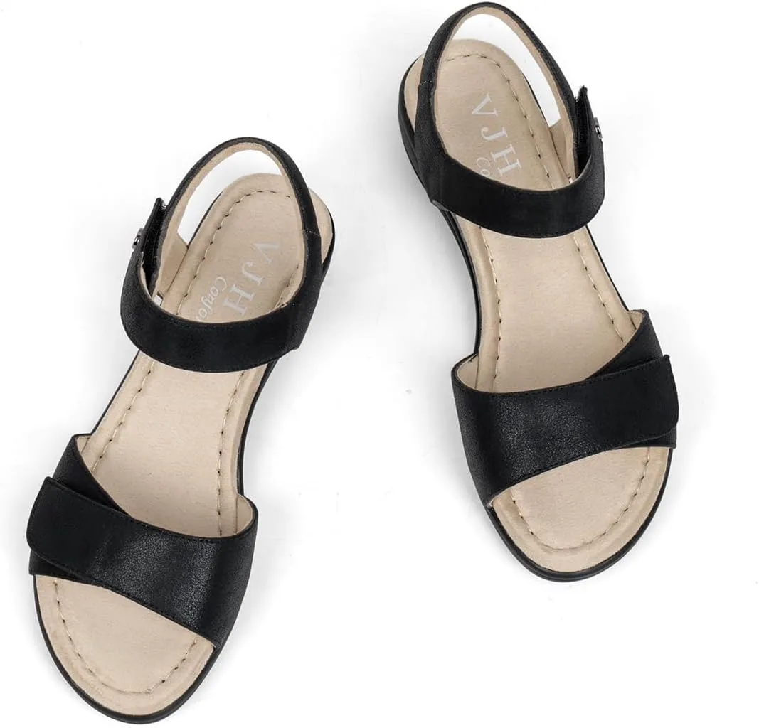 VJH confort Women's Wedge Sandals Low Heel Comfortable Hook-and-Loop Strap Open Toe Platform Summer Shoe