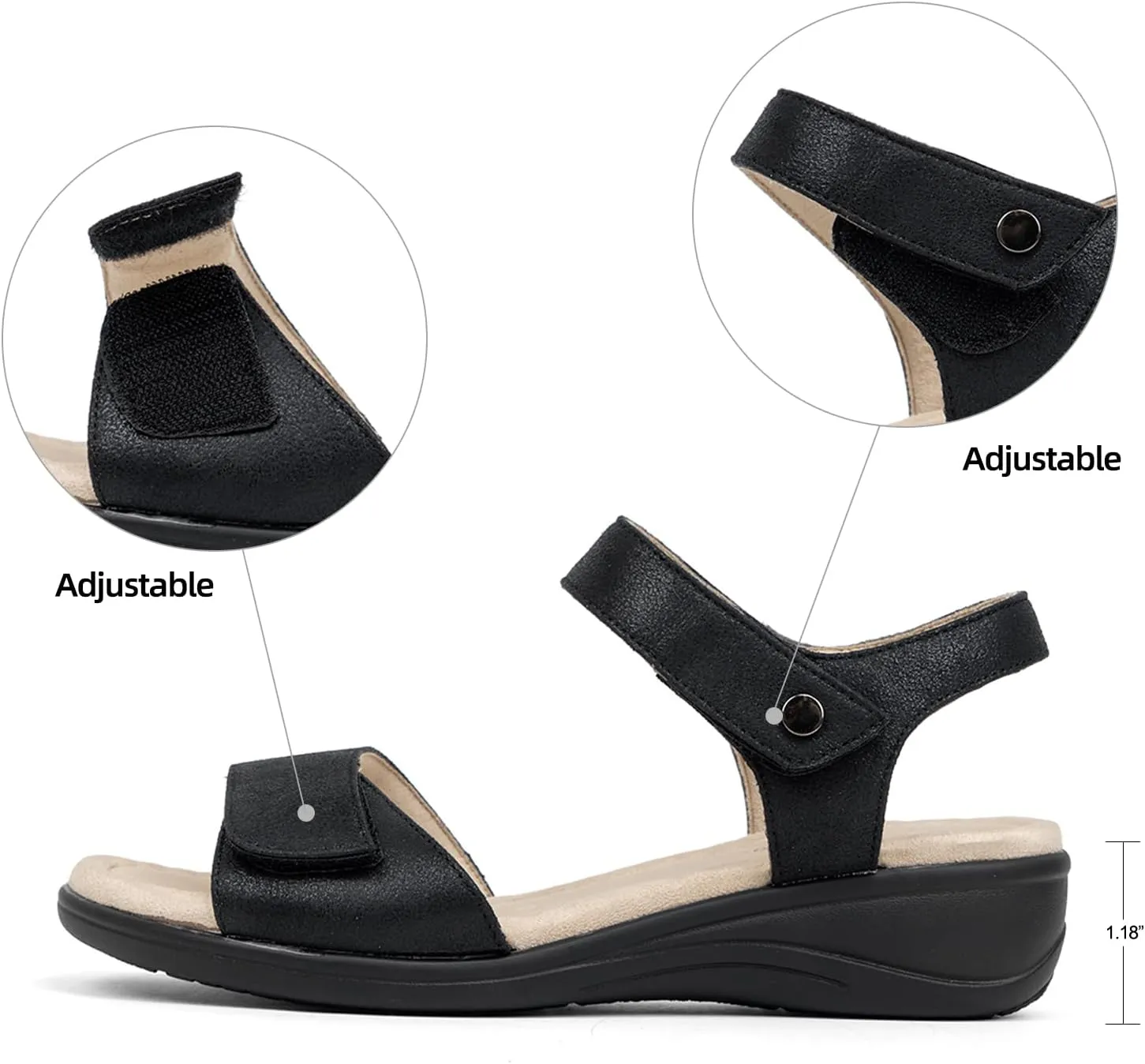 VJH confort Women's Wedge Sandals Low Heel Comfortable Hook-and-Loop Strap Open Toe Platform Summer Shoe