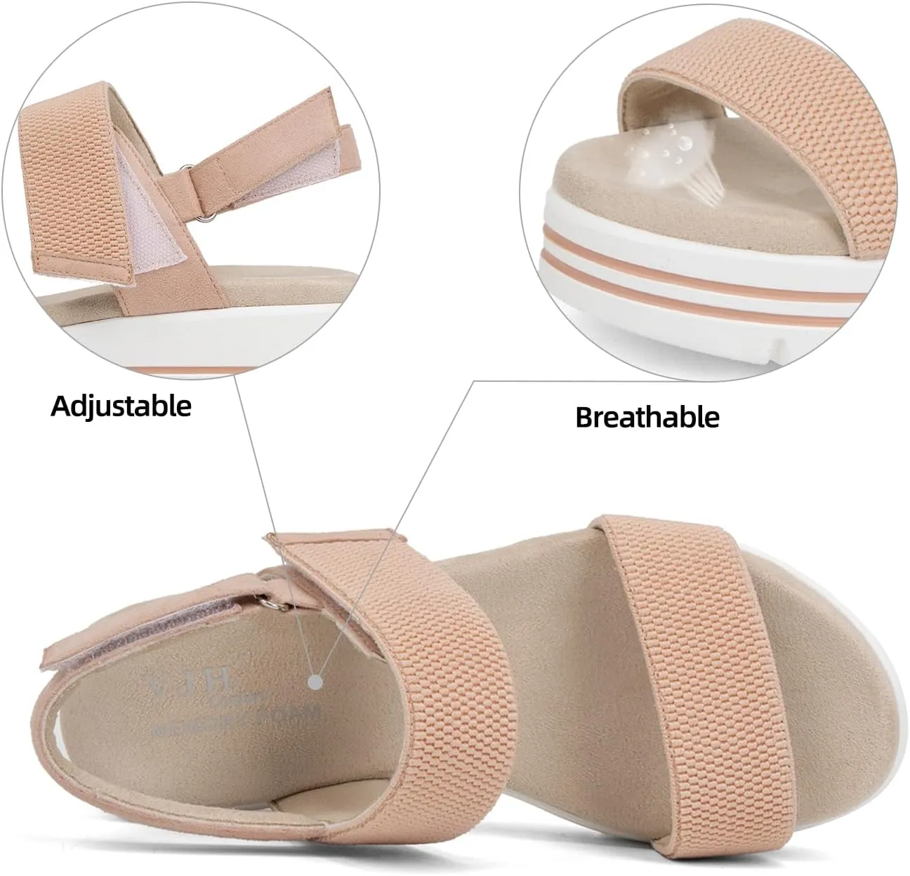 VJH confort Women's Wedge Sandals, Open Toe Ankle Strap Casual Platform Sandals