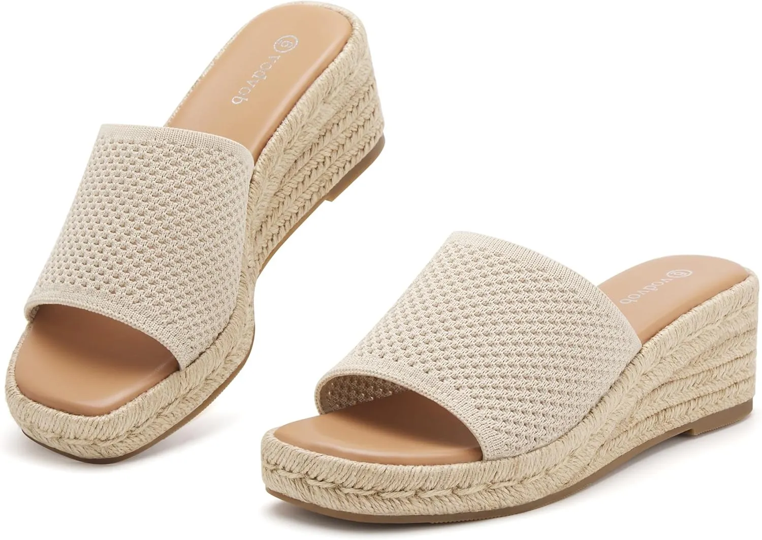 vodvob Women's Espadrilles Wedge Sandals Platform Slip On Slide Sandals Open Toe Bohemia Mules Summer Beach Casual Heels Sandals