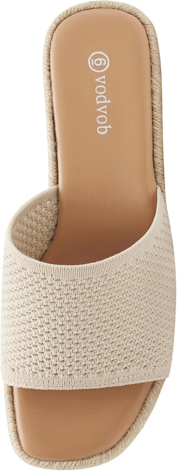 vodvob Women's Espadrilles Wedge Sandals Platform Slip On Slide Sandals Open Toe Bohemia Mules Summer Beach Casual Heels Sandals