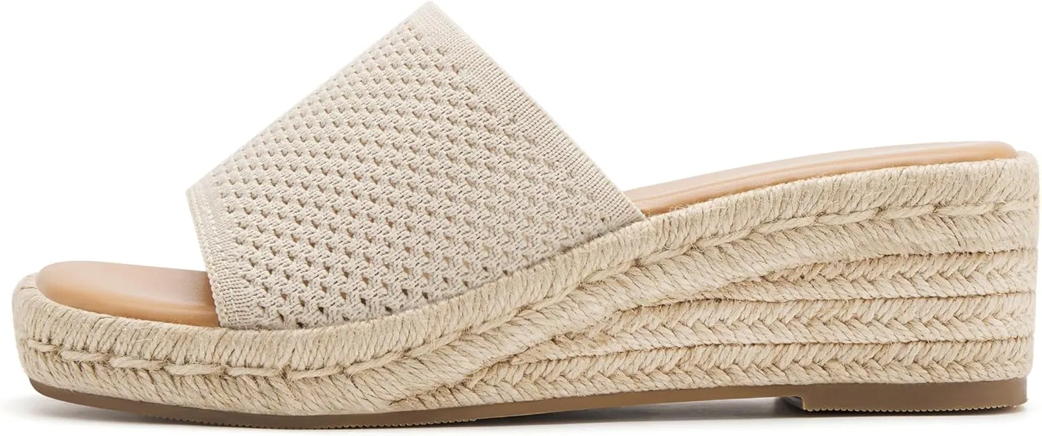 vodvob Women's Espadrilles Wedge Sandals Platform Slip On Slide Sandals Open Toe Bohemia Mules Summer Beach Casual Heels Sandals