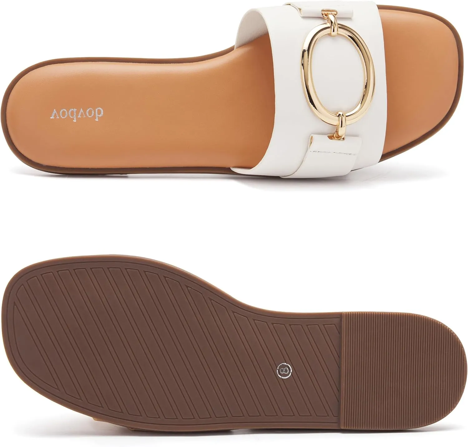 vodvob Women's Flat Sandals Fashion Square Open Toe Metal Chain Summer Dressy Sandals Slip On Casual Slides