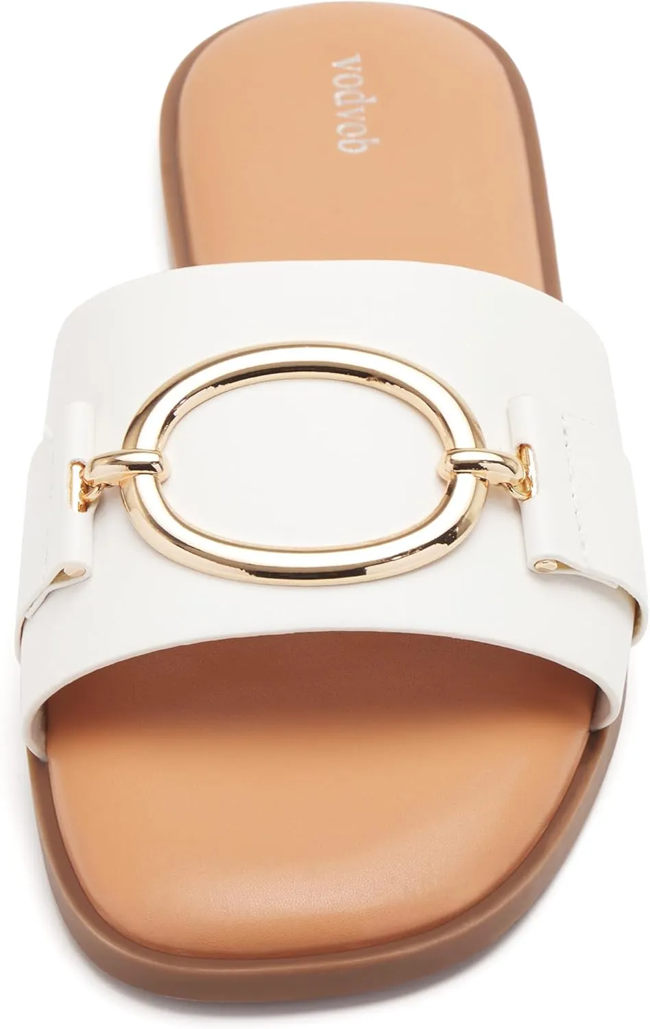 vodvob Women's Flat Sandals Fashion Square Open Toe Metal Chain Summer Dressy Sandals Slip On Casual Slides