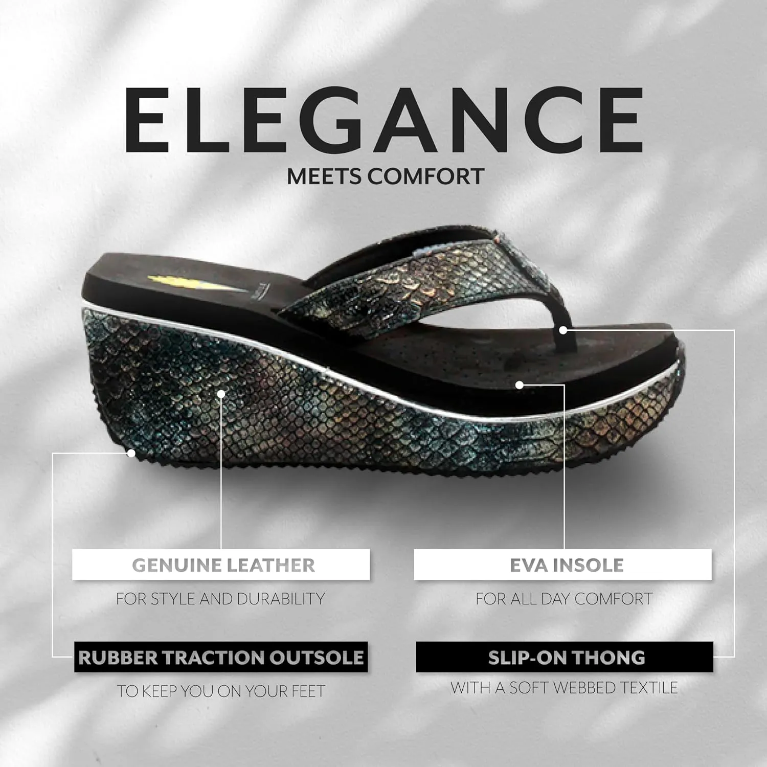 VOLATILE Frappachino Wedge Sandals for Women Featuring Genuine Leather with EVA Insole and Rubber Outsole