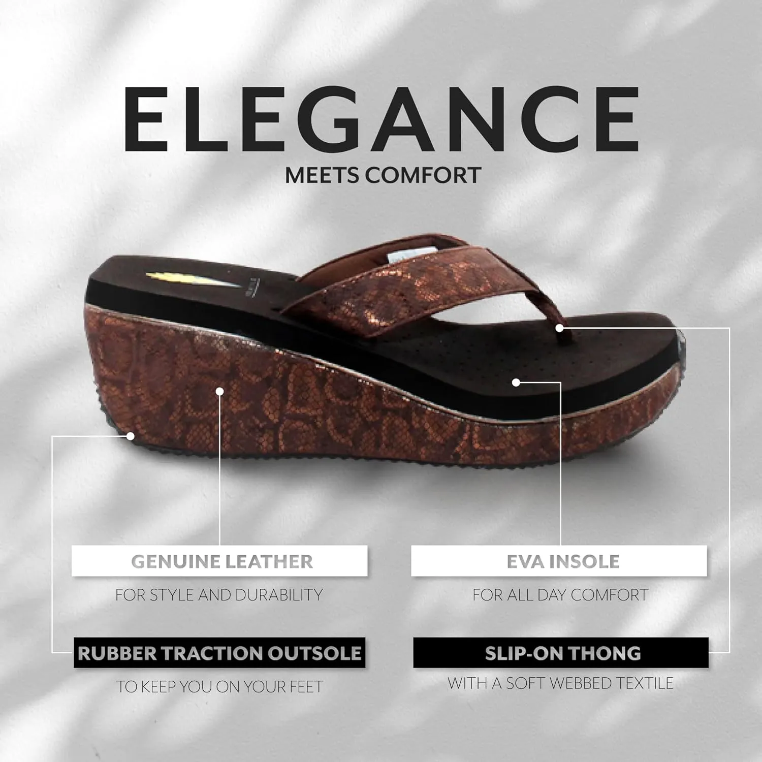 VOLATILE Frappachino Wedge Sandals for Women Featuring Genuine Leather with EVA Insole and Rubber Outsole