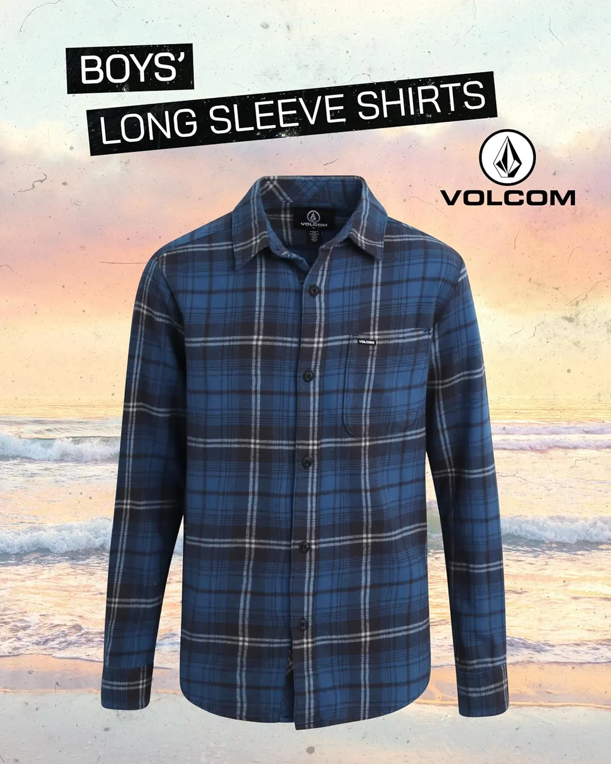 Volcom Boys Button Down Shirt - Classic Woven Long Sleeve Plaid Collared Flannel Shirt for Boys (Sizes: 4-20)