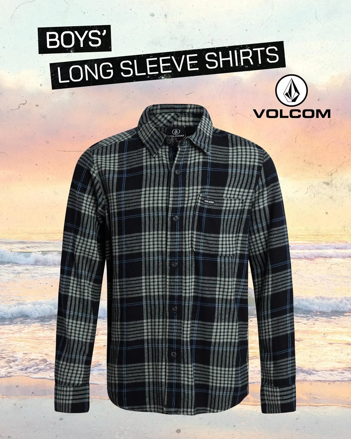 Volcom Boys Button Down Shirt - Classic Woven Long Sleeve Plaid Collared Flannel Shirt for Boys (Sizes: 4-20)