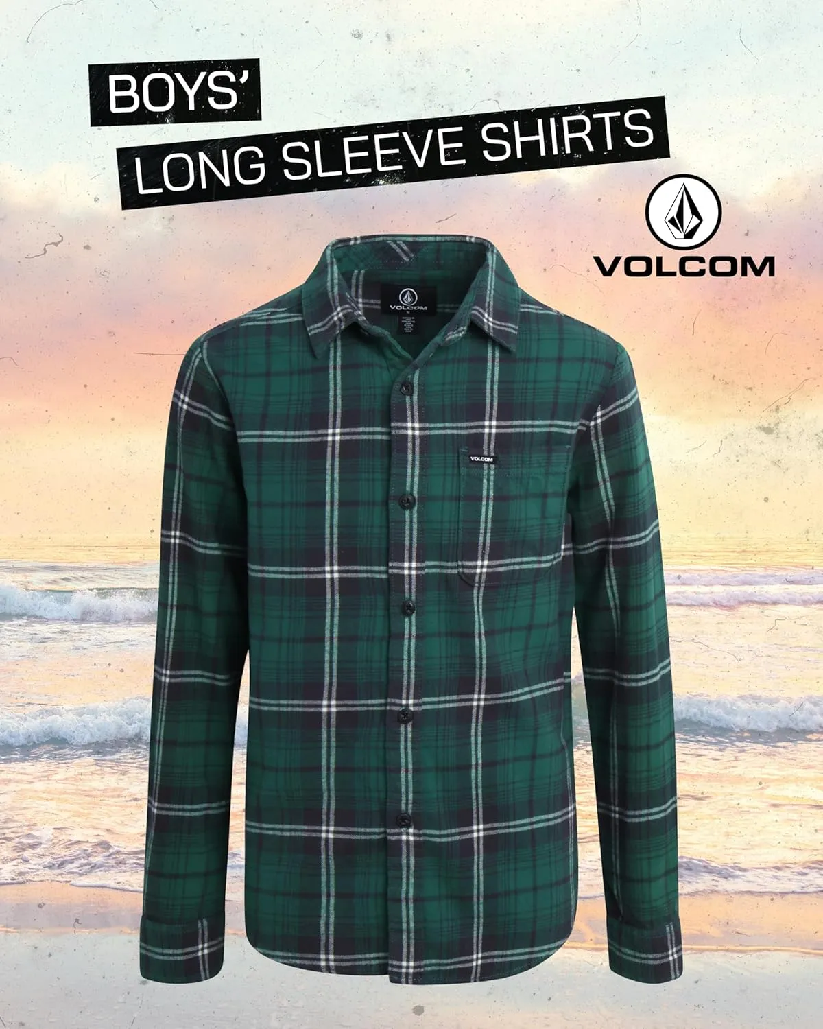 Volcom Boys Button Down Shirt - Classic Woven Long Sleeve Plaid Collared Flannel Shirt for Boys (Sizes: 4-20)