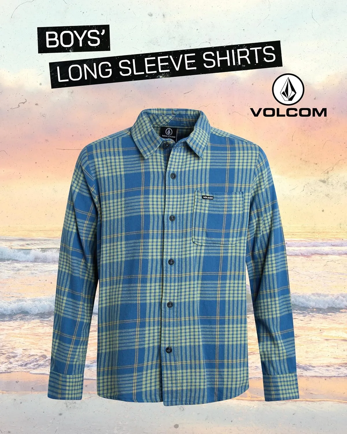 Volcom Boys Button Down Shirt - Classic Woven Long Sleeve Plaid Collared Flannel Shirt for Boys (Sizes: 4-20)