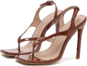 Vujkliy Women's Thong Sandals Square Toe Stiletto High Heel Sandals Sexy Party Shoes