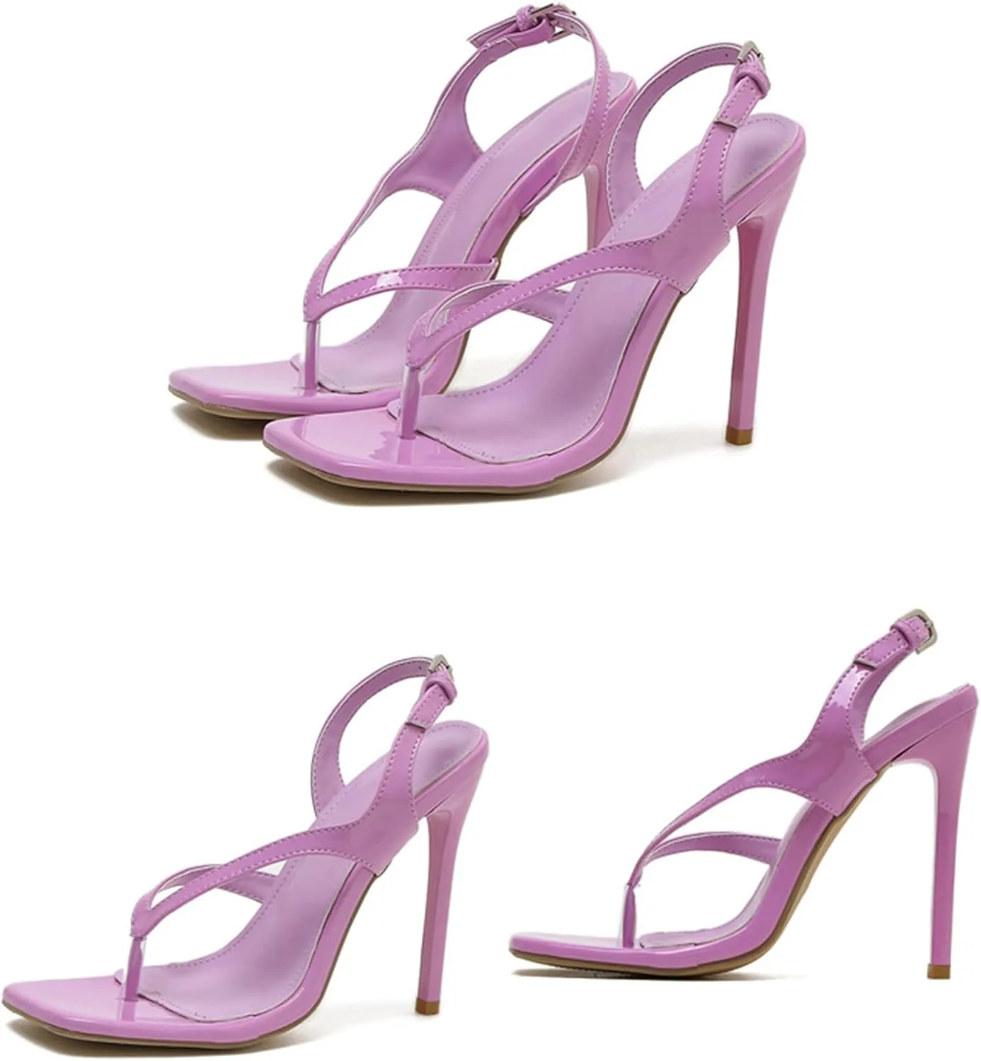Vujkliy Women's Thong Sandals Square Toe Stiletto High Heel Sandals Sexy Party Shoes