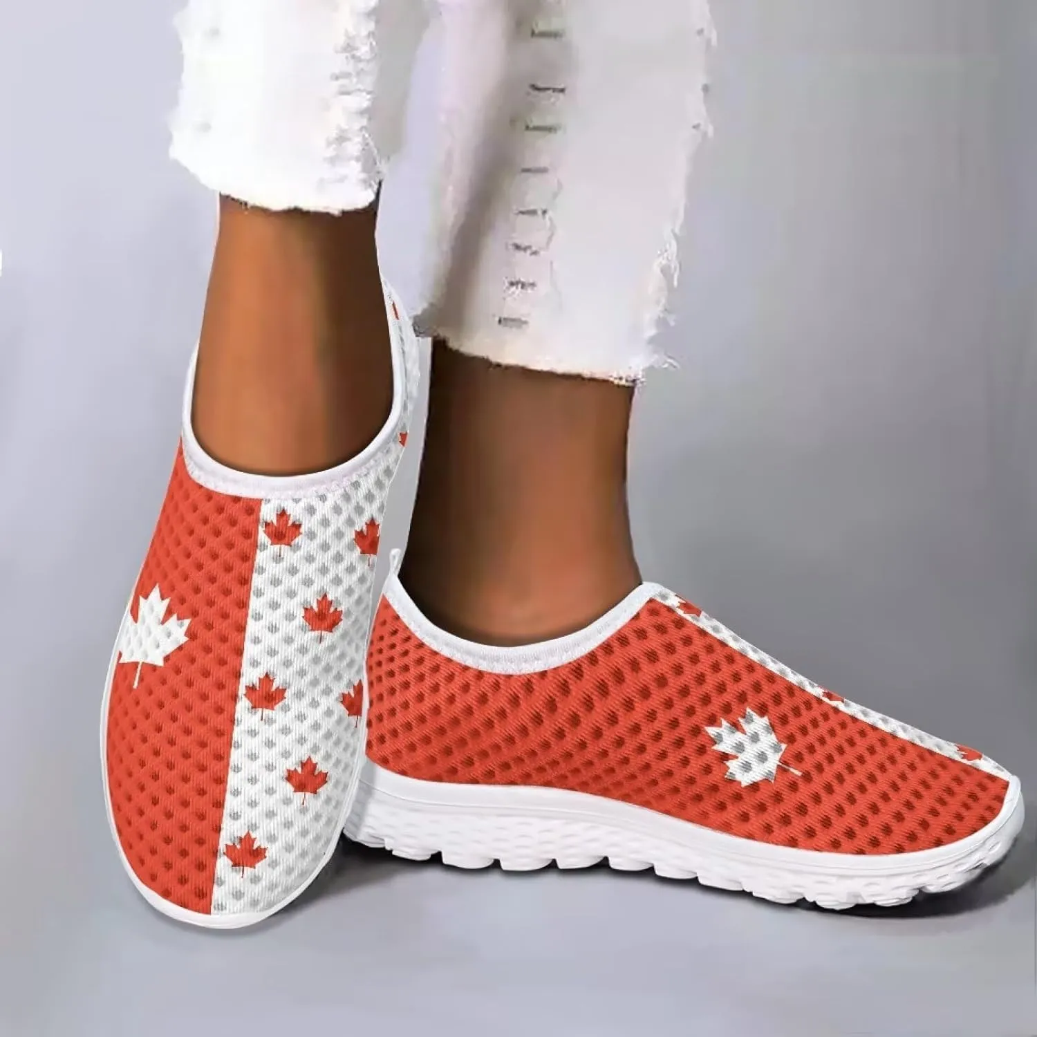 Walking Shoes for Woman Mother Breathable Arch Support Work Sneakers Fashion Cute Nursing Loafers for Gym Size 5.5-11.5 White Sole