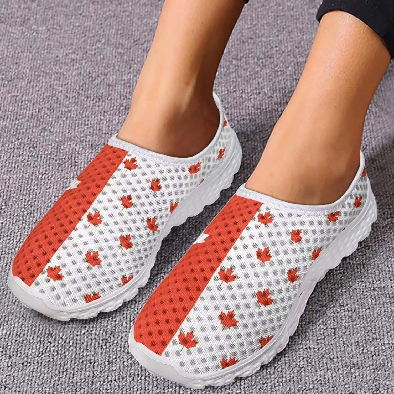 Walking Shoes for Woman Mother Breathable Arch Support Work Sneakers Fashion Cute Nursing Loafers for Gym Size 5.5-11.5 White Sole