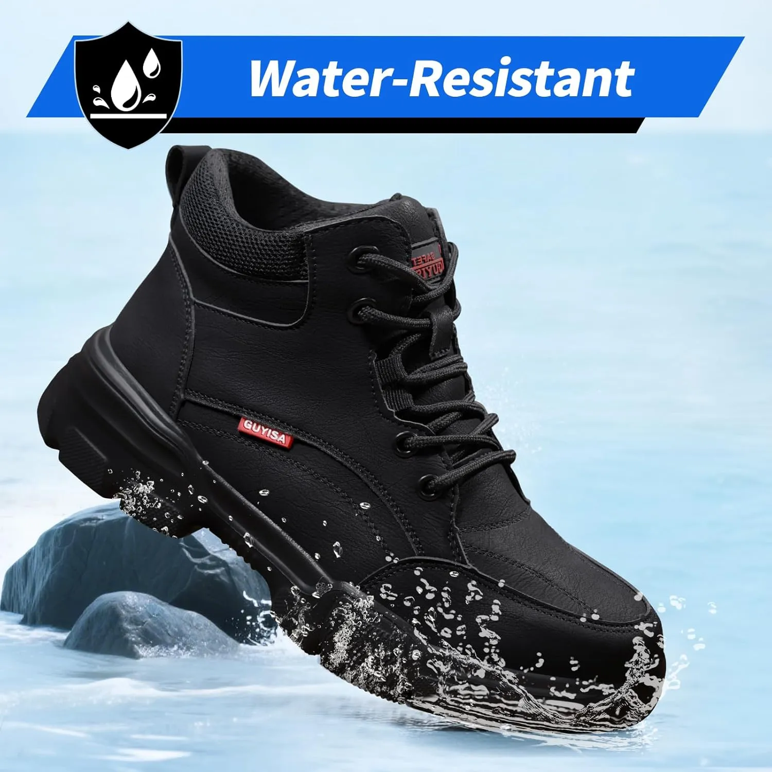 Water-resistant Work Boots for Men Comfortable Mens Steel Toe Shoes Lightweight Safety Toe Shoes for Men Indestructible Soft Work Shoes Construction Boots for Warehouse