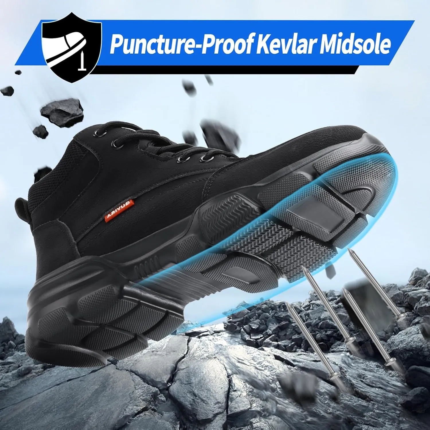 Water-resistant Work Boots for Men Comfortable Mens Steel Toe Shoes Lightweight Safety Toe Shoes for Men Indestructible Soft Work Shoes Construction Boots for Warehouse