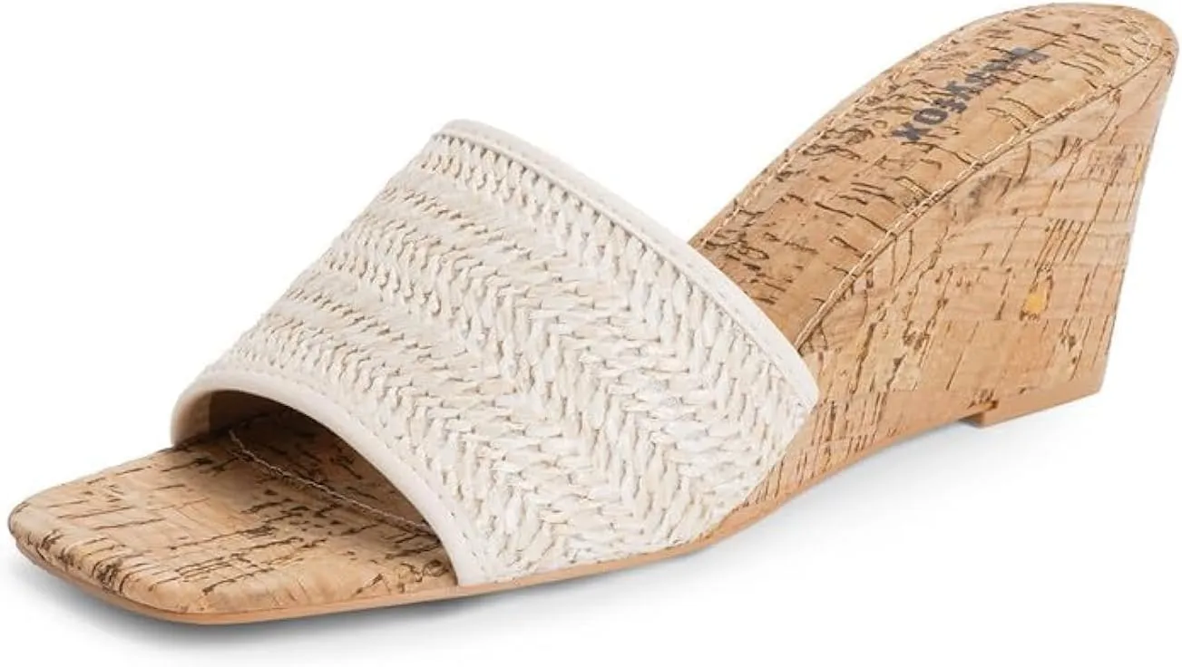 Wedge Sandals for Women Open Toe Wedge Heels Womens High Heel Sandal Square Toe Heeled Wedge Sandals Wood Grain Slip on Wedge Mules