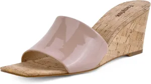 Wedge Sandals for Women Open Toe Wedge Heels Womens High Heel Sandal Square Toe Heeled Wedge Sandals Wood Grain Slip on Wedge Mules