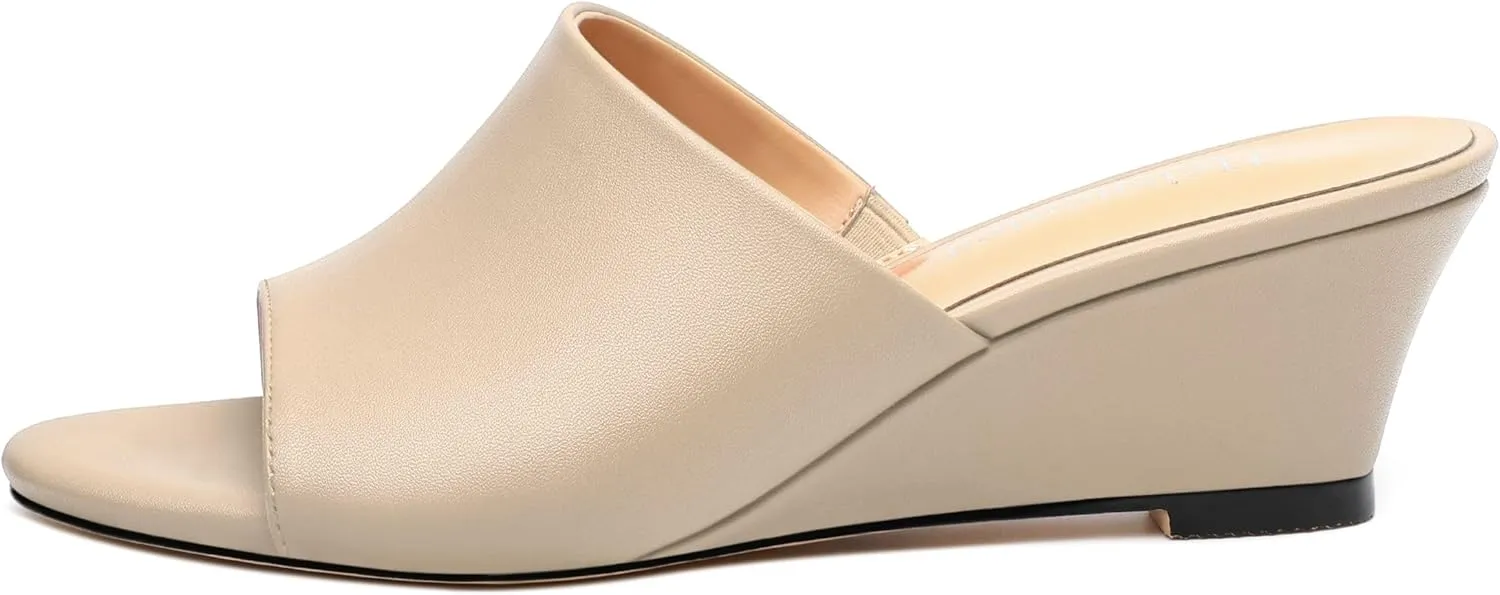 Wedge Sandals for Women Open Toe Wedge Heels Womens Matte High Heel Sandal Round Toe Heeled Wedge Sandals Slip on Casual shoes 2 inch